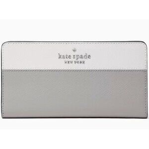 S Kate Spade Staci Large Slim Bifold Nimbus Grey Wallet WLR00122 NWT Gray $169